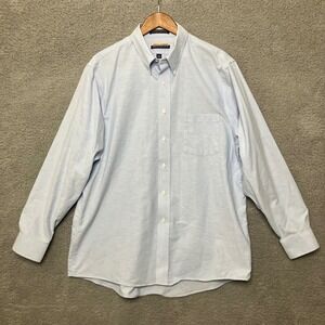 59th Street Brownstone Wrinkle Free Oxford Dress Shirt Men 17 34/35 Light Blue